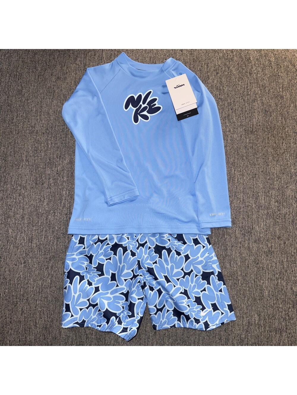 Nike Swim Boys 5 Hydroguard Blue 2 PC Swim Set Long-Sleeve NESSF865-438 New